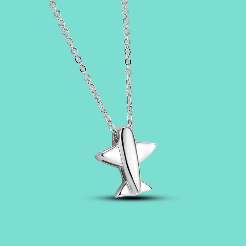 925 Silver Airplane Pendant Necklace Minimalist Charm Jewelry