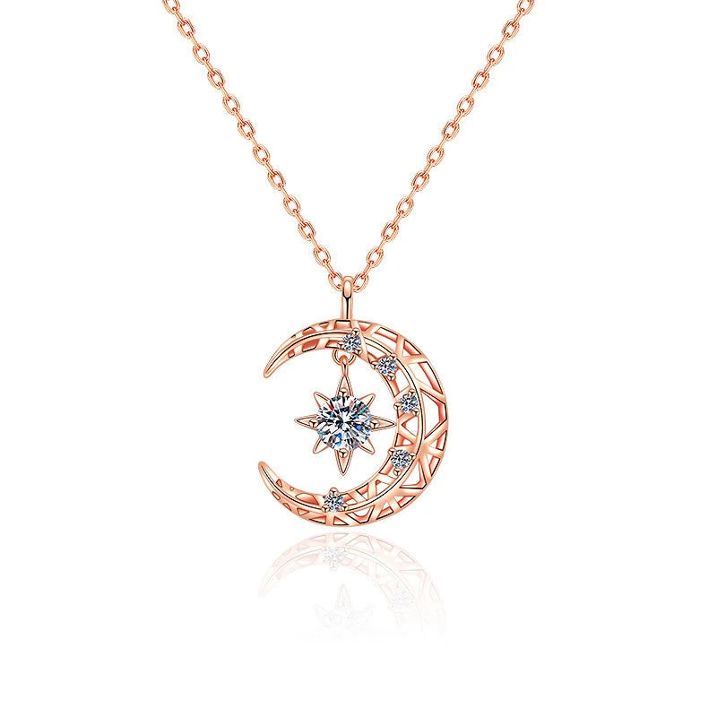 925 Silver Necklace Moon Pendant For Women Anniversary Party