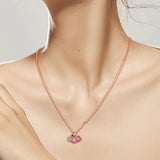925 Silver Necklace Rose Pink Fan Collier Necklaces Women Statement Jewelery