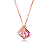 925 Silver Necklace Rose Pink Fan Collier Necklaces Women Statement Jewelery