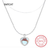 925 Silver Opal Heart Pendant Necklace Women Fine Jewelry Anniversary Gift