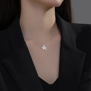 925 Silver Crane Necklace for Women Clavicle Pendant
