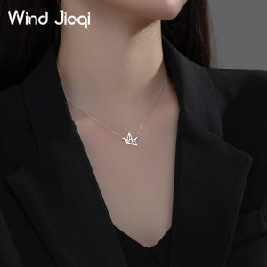 925 Silver Crane Necklace for Women Clavicle Pendant