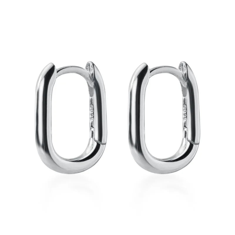 925 Silver Oval Hoop Earrings High Polished Minimalist Jewelry
