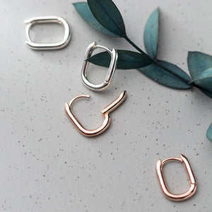 925 Silver Oval Hoop Earrings High Polished Minimalist Jewelry