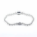 925 Silver Pan Bracelet Smooth Beads & Pave Crystal Ball Bracelet