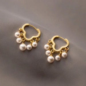 925 Silver Pearls Tassel Earrings Cloud Shape Ear Clip Ethnic Style