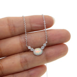 925 Silver Oval Opal Necklace for Women - Dainty Chain Pendant