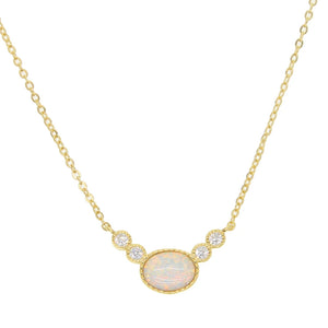 925 Silver Oval Opal Necklace for Women - Dainty Chain Pendant