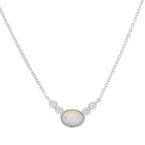 925 Silver Oval Opal Necklace for Women - Dainty Chain Pendant