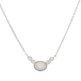 925 Silver Oval Opal Necklace for Women - Dainty Chain Pendant