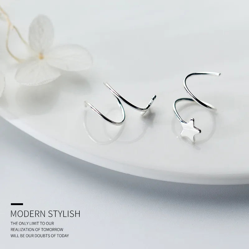 925 Silver Pentagram Star Ear Bone Ear Buckle Rotating Mini Stud Earrings