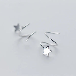 925 Silver Pentagram Star Ear Bone Ear Buckle Rotating Mini Stud Earrings