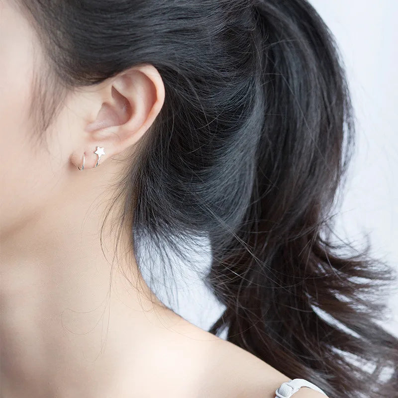 925 Silver Pentagram Star Ear Bone Ear Buckle Rotating Mini Stud Earrings