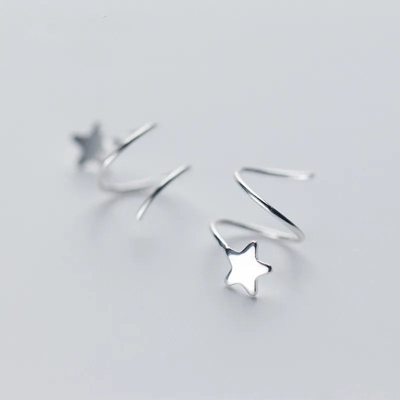 925 Silver Pentagram Star Ear Bone Ear Buckle Rotating Mini Stud Earrings
