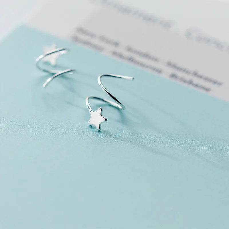 925 Silver Pentagram Star Ear Bone Ear Buckle Rotating Mini Stud Earrings