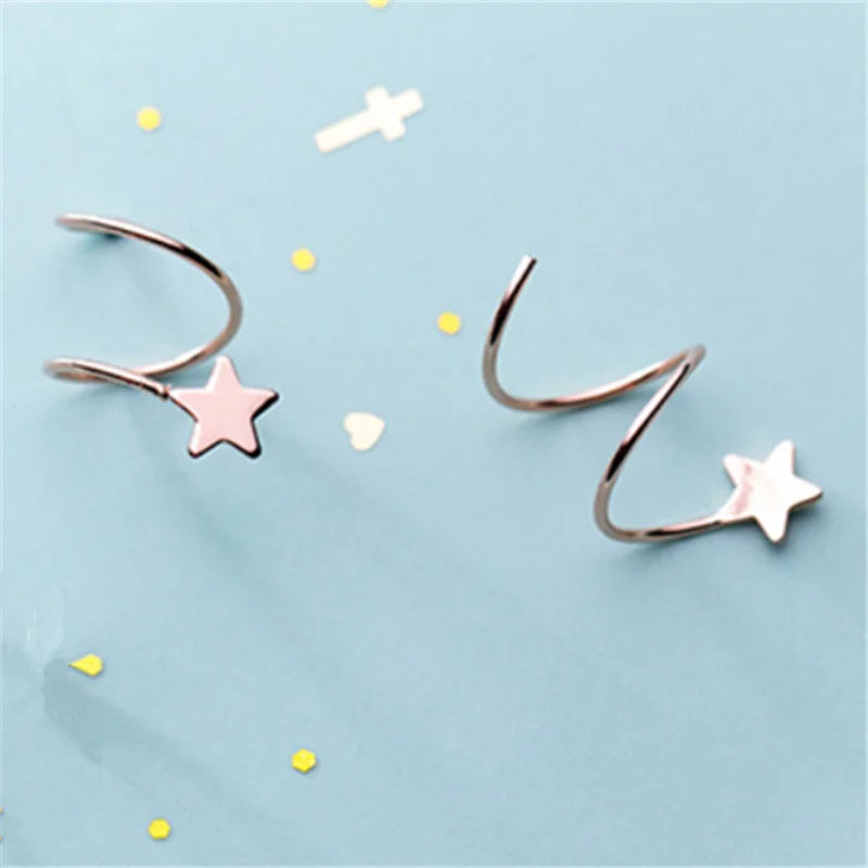 925 Silver Pentagram Star Ear Bone Ear Buckle Rotating Mini Stud Earrings