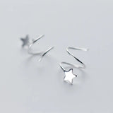 925 Silver Pentagram Star Ear Bone Ear Buckle Rotating Mini Stud Earrings
