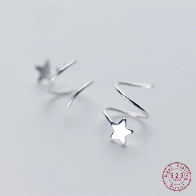 925 Silver Pentagram Star Ear Bone Ear Buckle Rotating Mini Stud Earrings