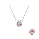 925 Silver Pink CZ Ladybug Insect Pendant Necklace for Women Kid