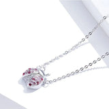 925 Silver Pink CZ Ladybug Insect Pendant Necklace for Women Kid