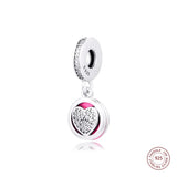 925 Silver Pink Enamel & Clear CZ Heart Charm for Bracelets