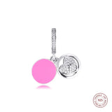 925 Silver Pink Enamel & Clear CZ Heart Charm for Bracelets