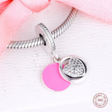 925 Silver Pink Enamel & Clear CZ Heart Charm for Bracelets