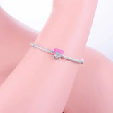 925 Silver Pink Enamel Heart Zircon Bead For Pan Charm Bracelet