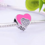925 Silver Pink Enamel Heart Zircon Bead For Pan Charm Bracelet