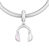 925 Sterling Silver Pink Headphones Hanging Charm for Bracelet Beads
