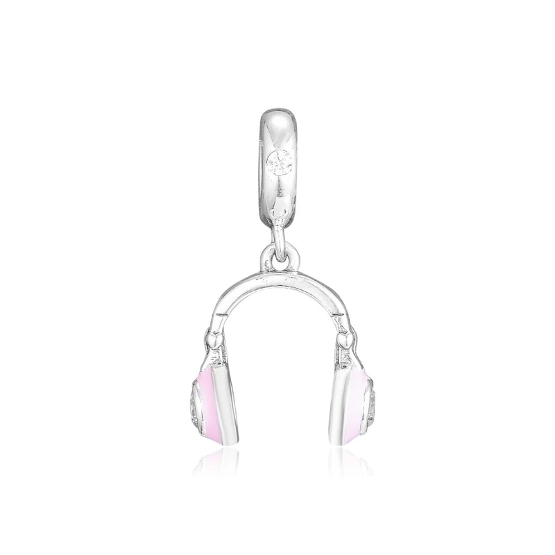 925 Sterling Silver Pink Headphones Hanging Charm for Bracelet Beads