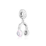 925 Sterling Silver Pink Headphones Hanging Charm for Bracelet Beads
