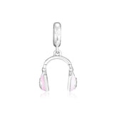 925 Silver Pink Headphones Charms Metal Beads for Bracelet