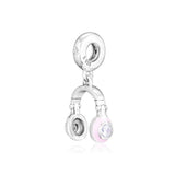 925 Silver Pink Headphones Charms Metal Beads for Bracelet