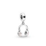 925 Silver Pink Headphones Charms Metal Beads for Bracelet