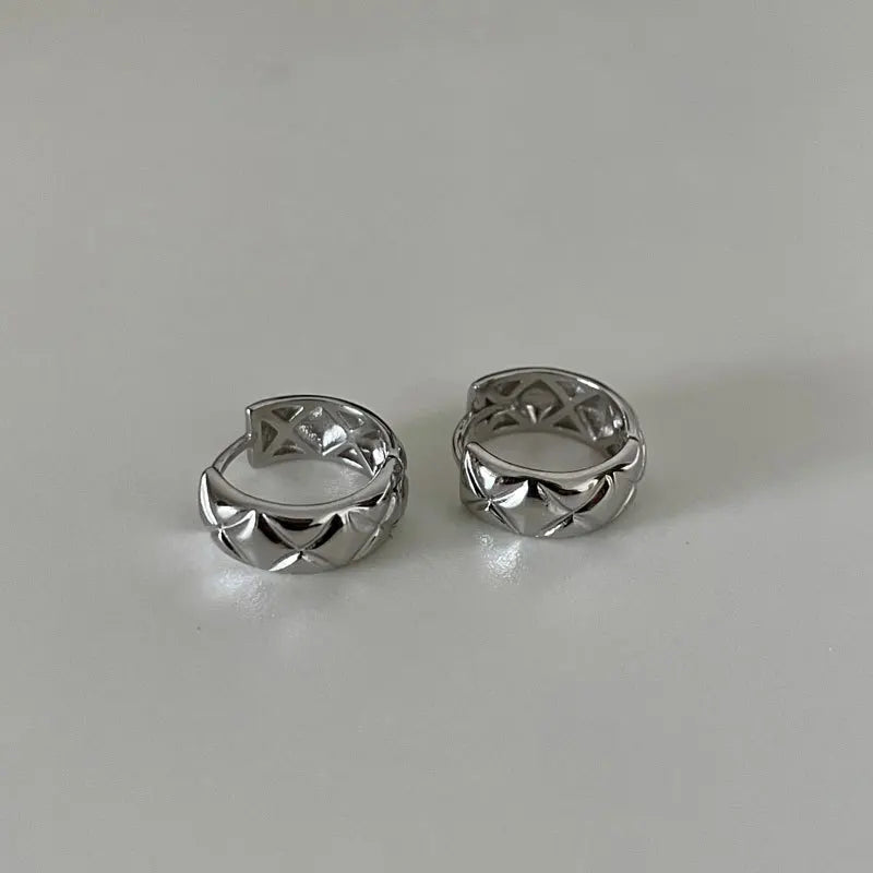 925 Silver Plaid Small Hoop Earrings Hypoallergenic Jewelry