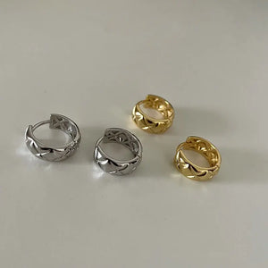 925 Silver Plaid Small Hoop Earrings Hypoallergenic Jewelry