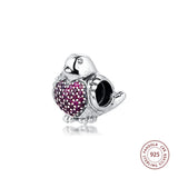 925 Silver Red & Clear CZ Red Robin Charms for Bracelet