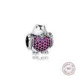 925 Silver Red & Clear CZ Red Robin Charms for Bracelet