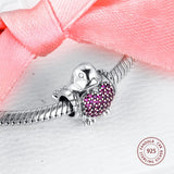 925 Silver Red & Clear CZ Red Robin Charms for Bracelet