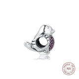 925 Silver Red & Clear CZ Red Robin Charms for Bracelet