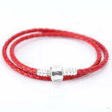925 Silver Red Cow Leather Bracelet Lucky Jewelry