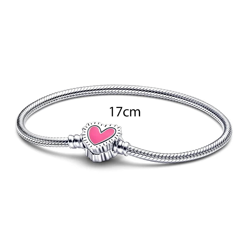 925 Silver Red Running Heart 3mm Bracelet&Bangle For Women Birthday Gift