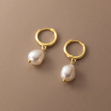 925 Silver French Pearl Baroque Short Drop Earrings Women