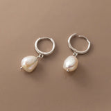 925 Silver French Pearl Baroque Short Drop Earrings Women