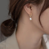 925 Silver French Pearl Baroque Short Drop Earrings Women