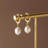 925 Silver French Pearl Baroque Short Drop Earrings Women