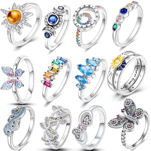 925 Silver Ring Women Flower Dragonfly CZ Zircon Jewelry Gift