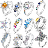 925 Silver Ring Women Flower Dragonfly CZ Zircon Jewelry Gift